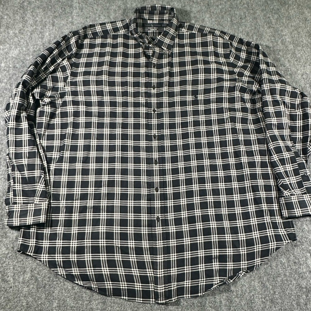 VTG Polo Ralph Lauren Mens 2XLT Tall Black White Plaid Button Down Dress Shirt